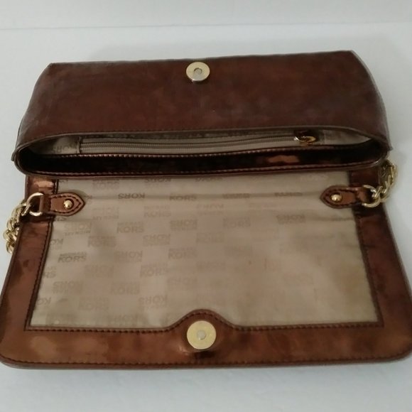 Michael Kors Bronze Shiny Metallic Signature Bag with Gold Chain Strap - Picture 12 of 15